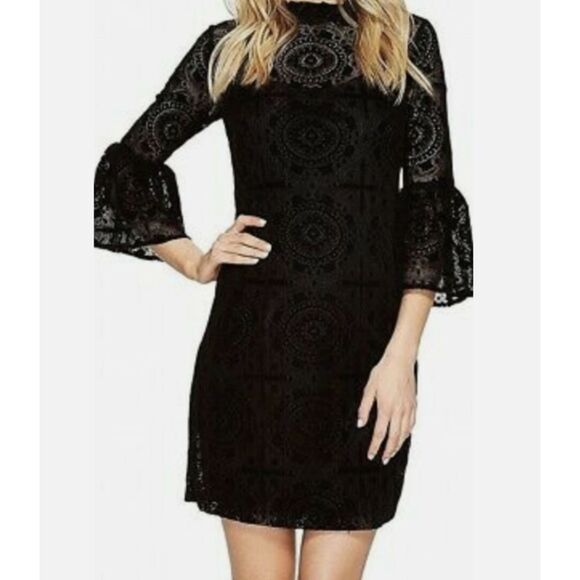 Calvin Klein Black Velvet Lace Dress Womens Size 10 Cocktail Party Whimsigoth - Picture 1 of 10